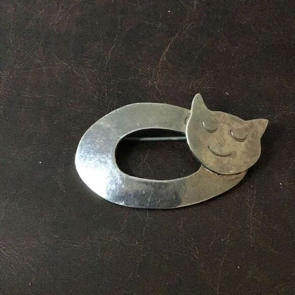 Brooch vintage sterling silver hand crafted cat - Picture 1 of 3